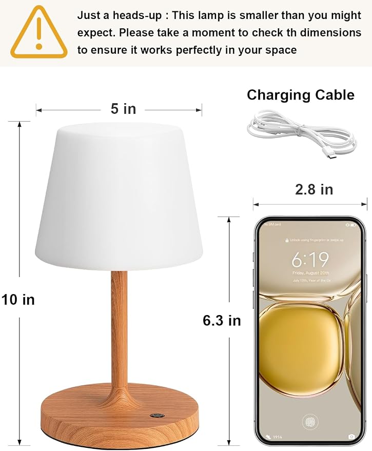 Shower Lamp IP54 Waterproof, Cordless Rechargeable Table Lamp, Outdoor Use | 4000mAh Battery Operated, Dimmable Touch Desk Light for Bathroom, Bathtub, Kitchen, Bedroom, Patio, Camping, Wood Grain 1Pack - Image 4