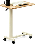 Adjustable Overbed Table with Wheels, Pneumatic Height Lift Rolling Bedside Table, Standing Desk for Home & Office Use, Ideal for Seniors & Limited Mobility(Walnut White) by Premimax
