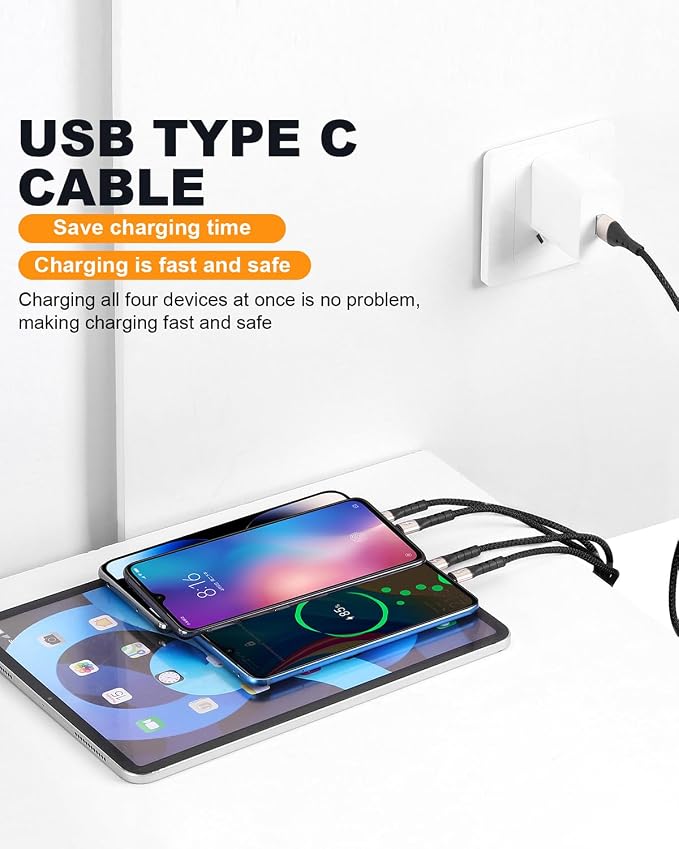 SIQIWO Multi USB C Cable Fast Charging 4FT/2 Pack, 4 in 1 Charger Cord | QC 3.0(3A) USB C Splitter Cable with 4 Type C Ports for iPhone 17/16/15 Series, iPad Air/Pro, Samsung Galaxy S26, Pixel, PS5 - Image 6