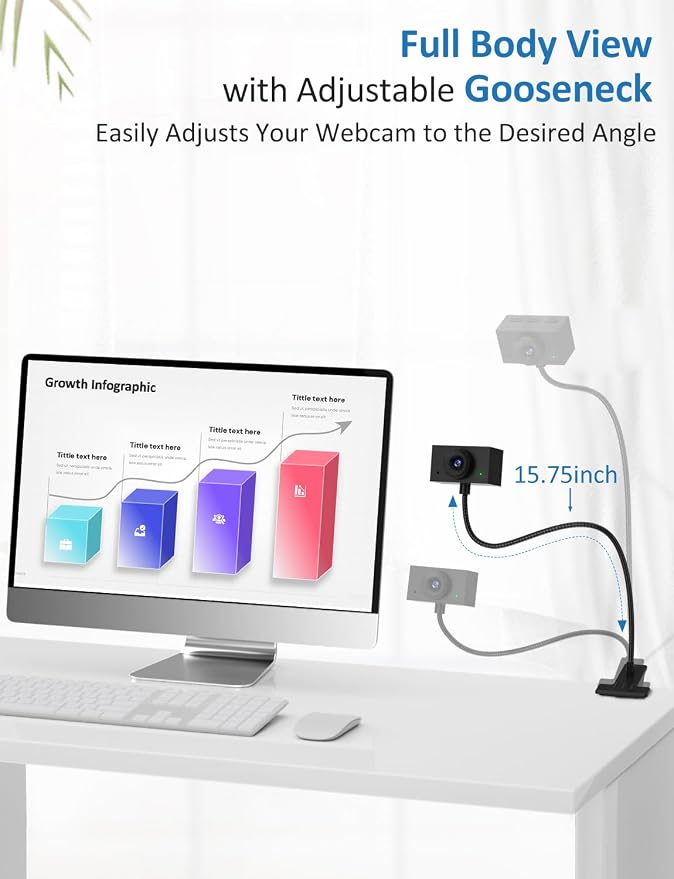 Webcam with Stand, 2K Webcam for PC with Microphone, HD Laptop Web Camera | Wide Angle Webcam With FOV 95°, USB Plug & Play, Manual Focus, Zoom Computer Webcam for Online Teaching, Video Calls - Image 2