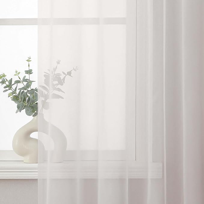 Ivory Short Sheer Cafe Kitchen Curtains 36 Inch Length 2 Panels Set | Half Curtains for Living Room Bedroom Basement Bathroom Small window, Sheer curtain over sink, Rod Pocket, Each 42"W x 36"L - Image 2