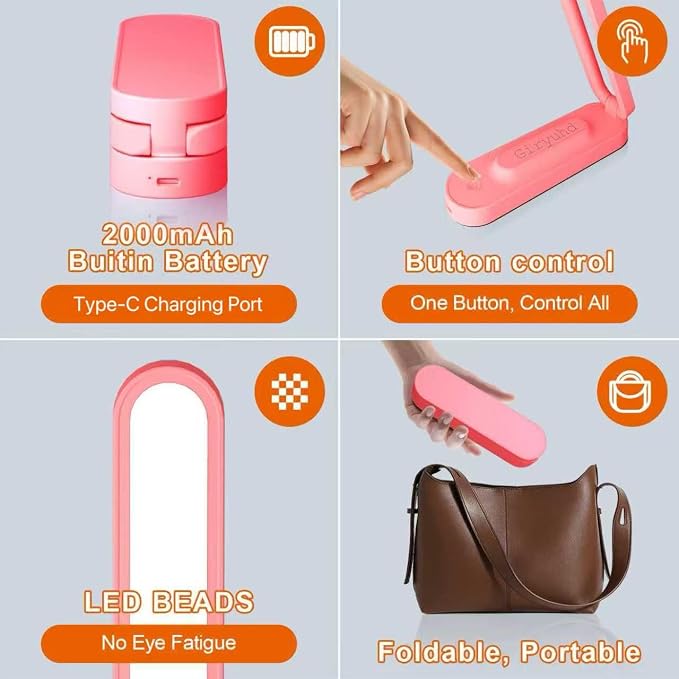 Giryuhd LED Desk Lamp for Office Home & Battery Operated Lamp Rechargeable Lamp Foldable & Portable Light, LED Desk Light Strip, 3 Brightness Dimmable Small Desk Lamp Wireless Reading Lamp - Image 6