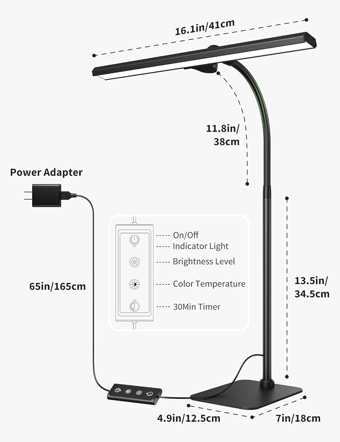Kary LED Desk Lamp, Flexible Gooseneck Task Light with Base and Timer | 12W Tall Architect Lamp for Home Office Working, Reading, Crafting, Study, 5-Level Dimmable Brightness and Color - Image 7