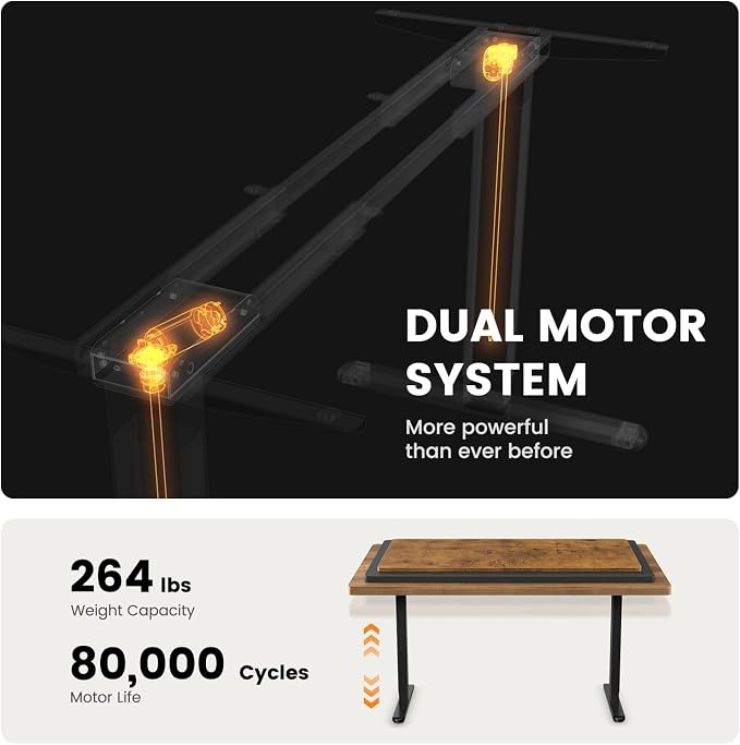 ErGear Dual Motor Standing Desk Legs for 44-90 inch Desktops, 264 lbs | 4 Memory Presets, Cable Tray, Dual Hooks, 28-47 inch Height Range, DIY Sit Stand Frame, Black Finish, Quiet Lifting, Black - Image 7