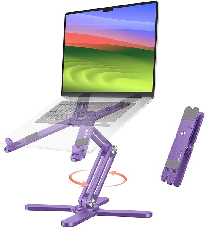 OMOTON LA10 360° Rotating Laptop Stand Riser Foldable for Desk, Purple | Aluminium Aolly, Adjustable Height Angles, Collaborative Work, Easy Storage, Fits Laptops up to 17", for MacBook Pro/Air HP by OMOTON