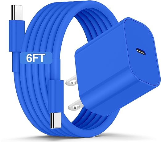 iPhone 17 16 15 Fast Charger and 6ft Type C to C Cable Cord Long, 20W USB C Charging Block Plug for Apple iPhone 17 Pro Max/17 Air/16 Pro/16 Plus/15 Pro/15 Mini/iPad Power Adapter Cube Brick-Blue by CSXZCOON