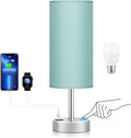 Teal Touch Table Lamp for Bedroom - Bedside Desk Lamp for College Dorm | USB A+C Ports, 3-Way Dimmable, LED Bulb Included, Teal Fabric Lampshade, Silver Metal Base, Compact 14" Night Stand Lamp by DicooolDirect