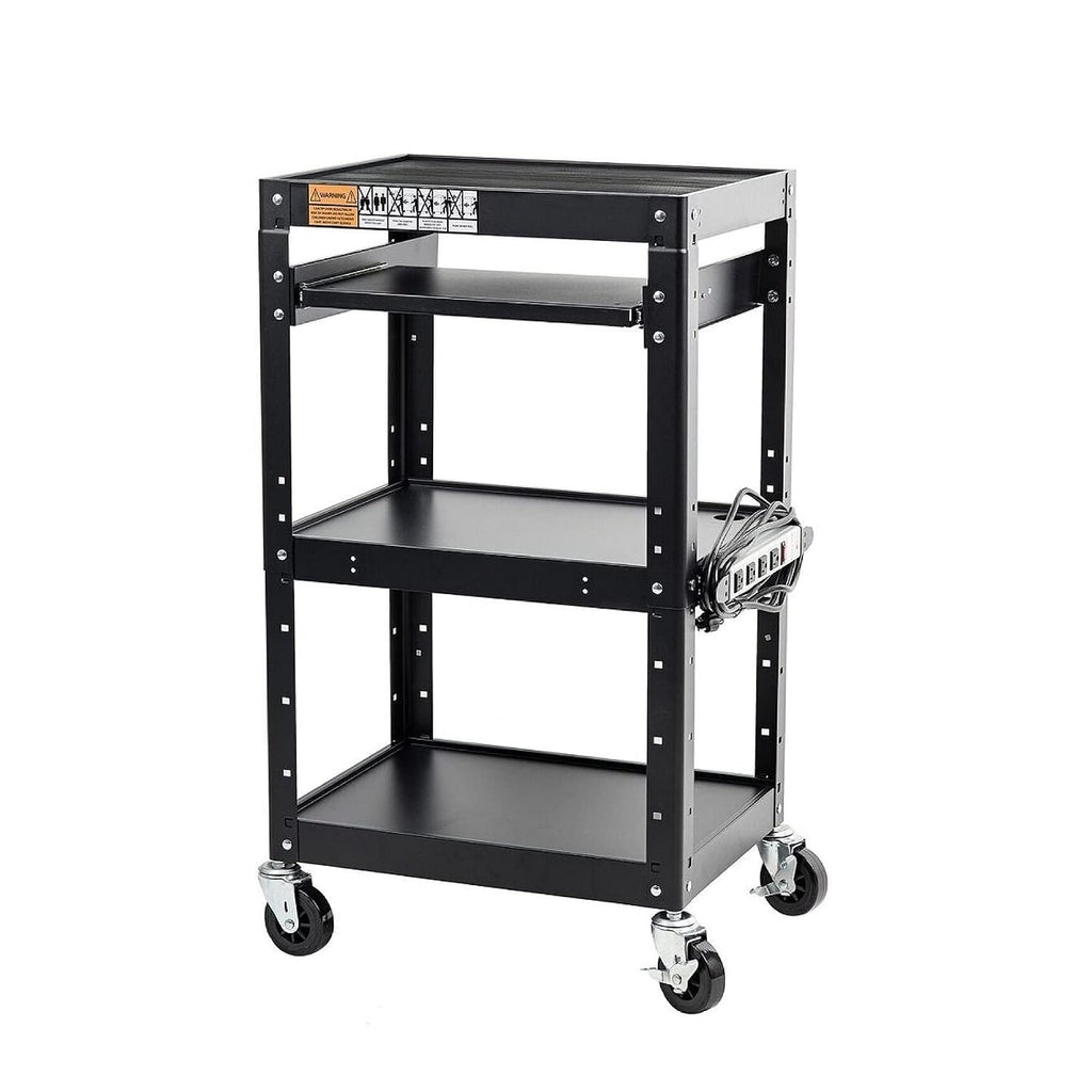 Pearington AV Presentation Cart Stand for Video Projector, TV, Laptop Computers, Printers, Metal Construction Rolling Storage Cart with Adjustable Shelves, 4 Wheels, 4 Outlets, 12ft Cord, Black by Pearington