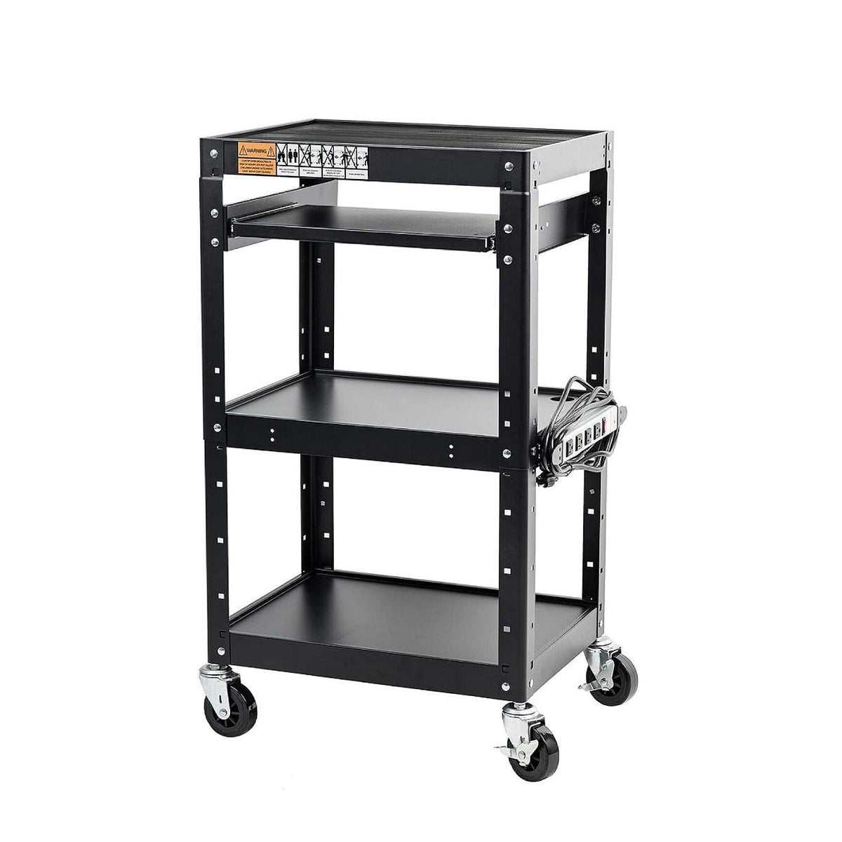 Pearington AV Presentation Cart Stand for Video Projector, TV, Laptop Computers, Printers, Metal Construction Rolling Storage Cart with Adjustable Shelves, 4 Wheels, 4 Outlets, 12ft Cord, Black by Pearington