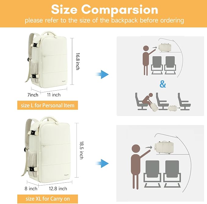 Taygeer Large Travel Backpack, 17 inch Laptop Backpack for Women | Airline Approved Personal Item Mochila, 40l Luggage Carryon Work Bag for friend and Ladies Business Travel Hiking, Beige - Image 6