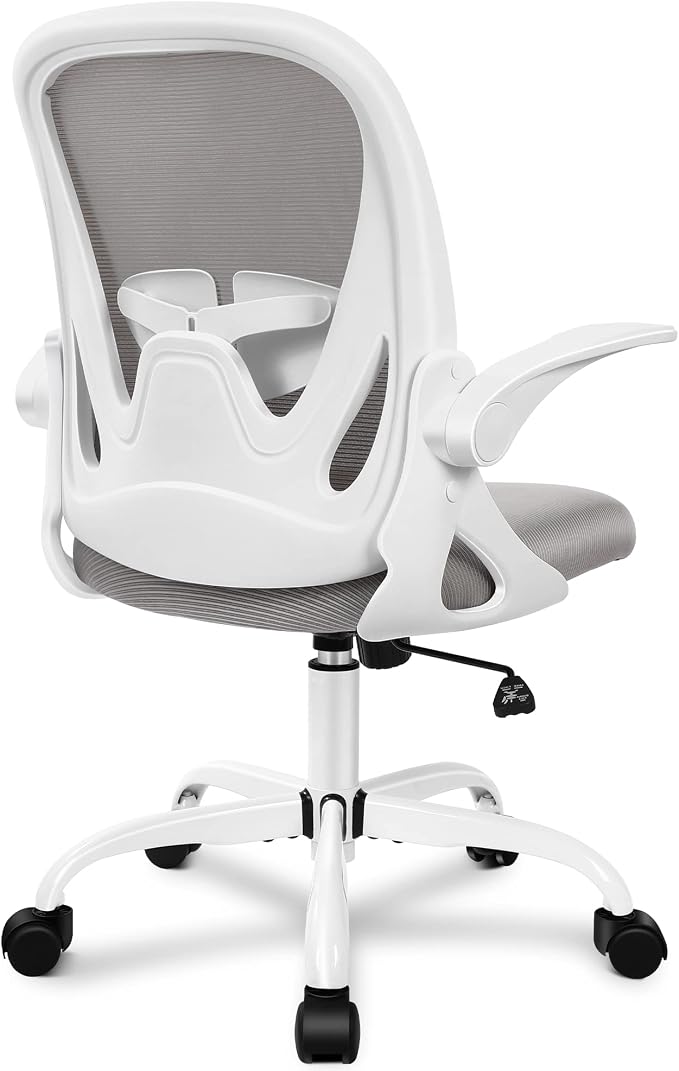 Office Chair Ergonomic Desk Chair with Adjustable Lumbar Support and Height, Swivel Breathable Desk Mesh Computer Chair with Flip up Armrests for Conference Room（Gray） by Primy