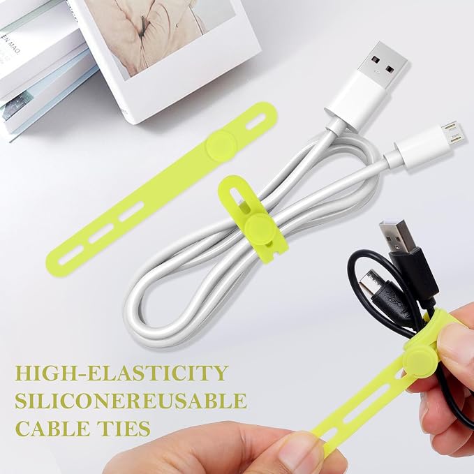 Donruby 30Pcs Silicone Cable Ties, Reusable Cord Organizer Straps, Green | Adjustable, Multipurpose, 4.7" High-Elasticity Cord Wraps for Bundling Electronics, Home Office School Essentials - Image 3