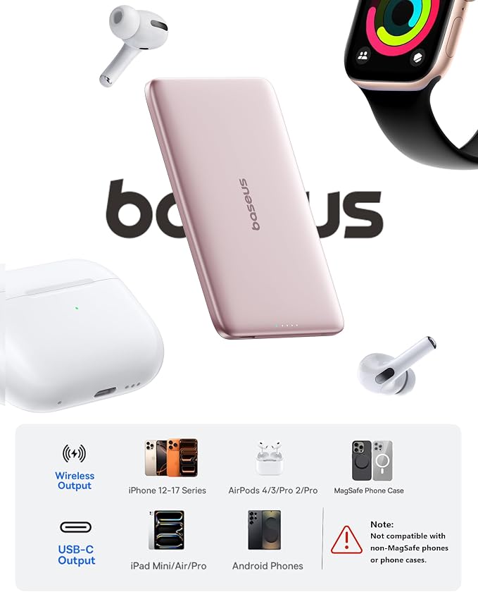 Baseus Picogo Power Bank, 0.3" Ultra Slim 5000mAh MagSafe Portable Charger, Card-Size Magnetic Battery Pack with USB-C Braided Cable, Alloy Wireless Charger for iPhone 17 Pro Max/17 Air/16/15/14/13/12 - Image 7