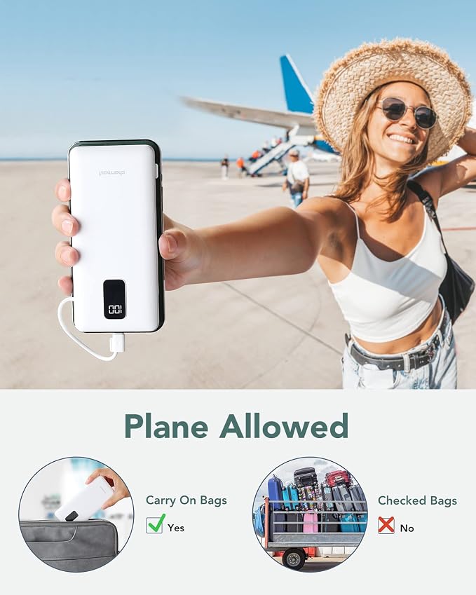 charmast Portable Charger Power Bank Built in Cables,10000mAh Battery Pack | with AC Wall Plug,LED Display & 5 Outputs,Travel Camping Essentials Slim External Phone Charger for iPhone,Samsung,Android - Image 5