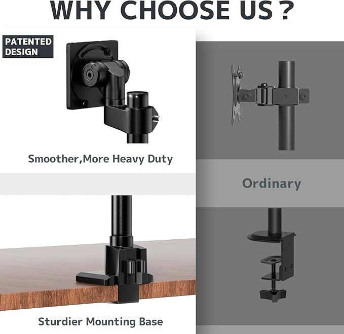 24-57'' Ultrawide Monitor Desk Mount, Extra Tall Aluminum Monitor Arm | Low Profile, Topside Clamp/Grommet Mounting, Tilt, Swivel, Rotate, Holds up to 59.4lbs, VESA 75x75/100x100 mm, Black - Image 8