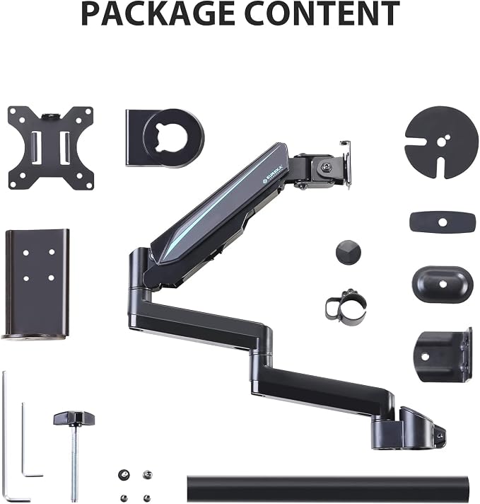 EUREKA ERGONOMIC Single Monitor Desk Mount, Adjustable Gas Spring Monitor Arm for LCD PC Screen 13-32 inch, Max 17.6 LBS, Computer Monitor Stand W C Clamp & Grommet Base, VESA 75x75mm,100x100mm, Black - Image 9