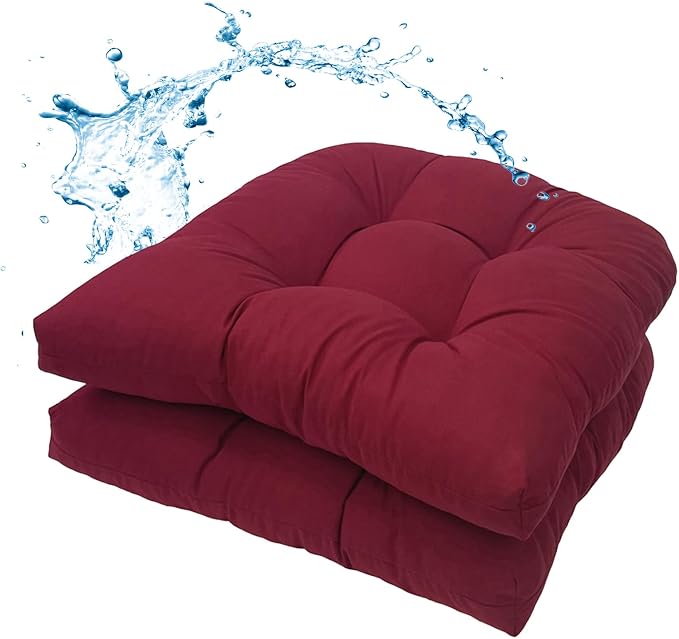 MTMR Outdoor Chair Cushions Set of 2, Patio Furniture Seat Pads, Waterproof | 2Pcs , waterproof cover, PP cotton, u-shaped, no-fading, thick patio seat pads for outdoor wicker furniture in yard, 19x19x4 by Unknown
