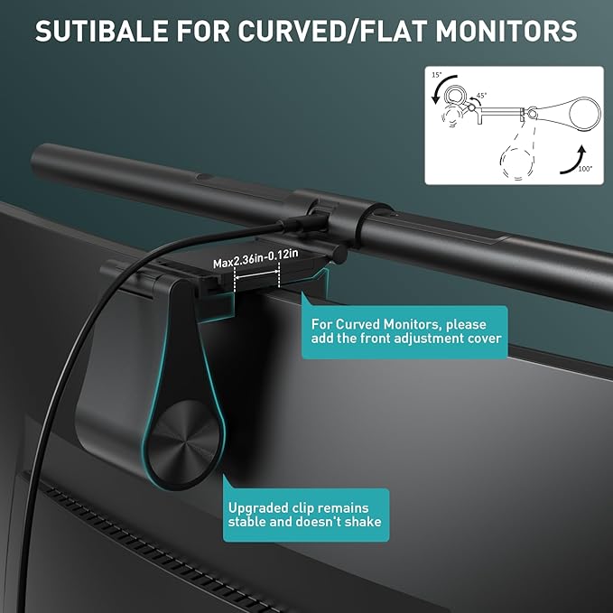Quntis Monitor Light Bar PRO+ with Remote Control, Fit for Curved/Flat Monitor, Eye-Care USB Computer Lamp Dimmable Screen Light Bar with Auto-Dimming, No Glare Home Office Gaming Desk Lamp - Image 4