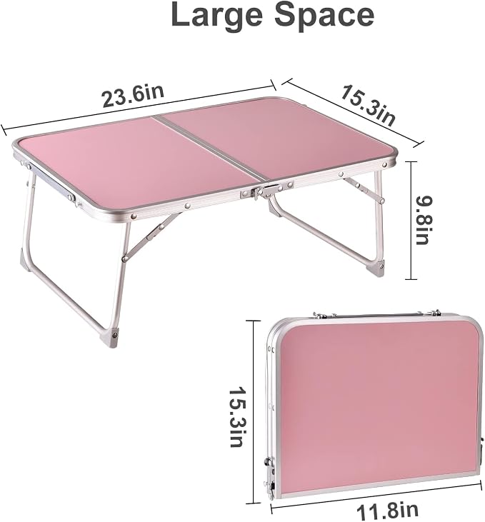 Foldable Laptop Desk, Portable Bed Table with Hidden Storage, Pink | 23.6 x 15.3 in Work Surface, Hidden Storage, Aluminum Frame, Anti-Slip Feet, Carry Handle, Safety Locks - Image 6