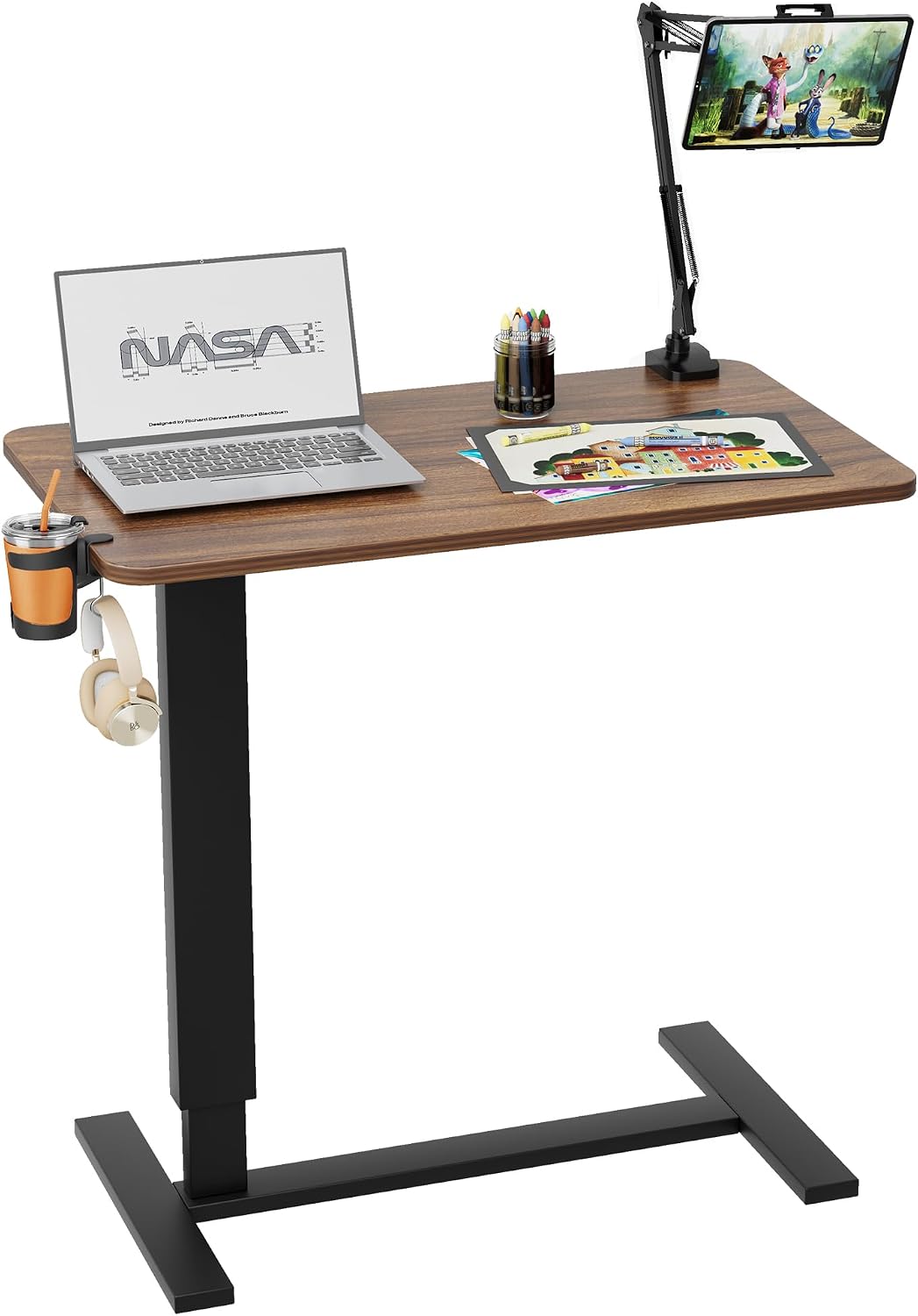 Overbed Table with Wheels, Adjustable Medical Bedside Table, Wood by NIUTN