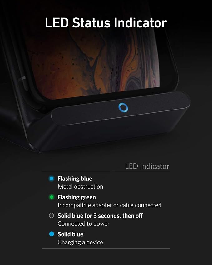 Anker 313 Qi-Certified 10W Max Wireless Charger Stand | Fast Power for iPhone 15 / 14 / 13 / 12 / 11 / X / 8, Galaxy S23 / S22, and More (Micro-USB Cable, Adapter Not Included) - Image 7