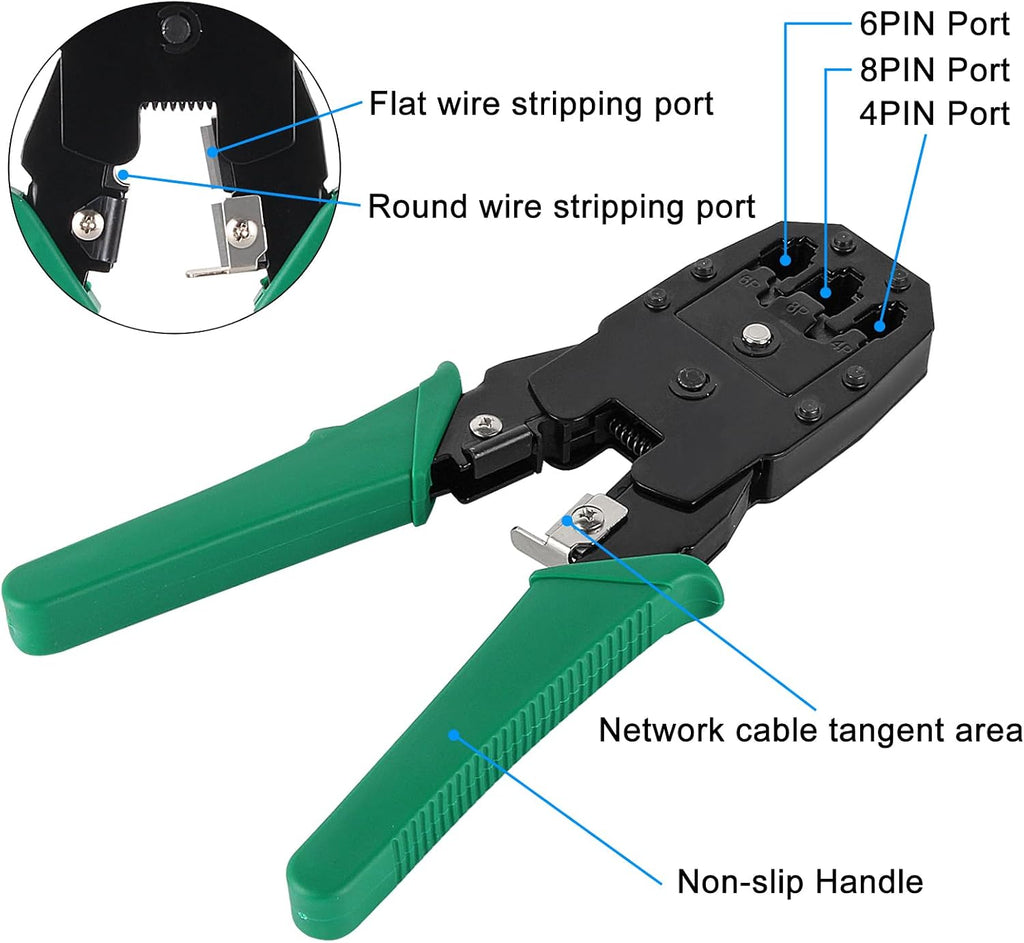 RJ45 Cable Plier and Crimp Tool Kit Pass Through Ethernet Crimper for 8P8C 6P4C 4P4C 4P2C Connectors Crimper Pliers with Cable Tester Etrhernet Crimper Tool for Network and Telephone Cables - Image 4