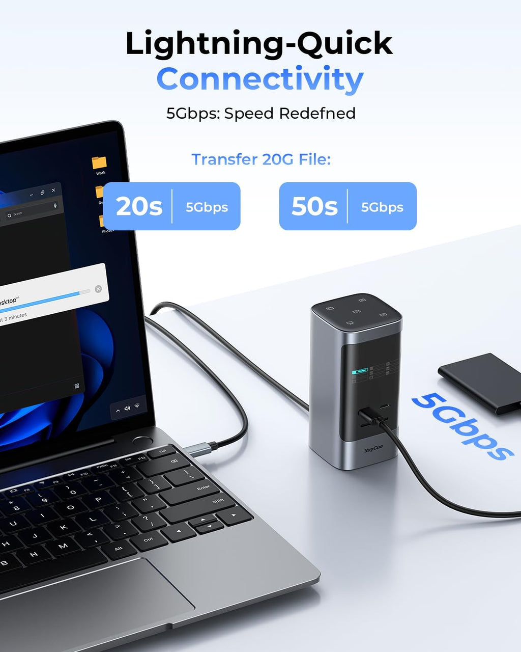 RayCue 14 in 1 Docking Station Dual Monitor, 2 * 4K HDMI, 6 USB Ports, 5 Shortcut Button, 1Gbps Ethernet, PD3.0(No Power Adapter), Laptop Docking Station for Dell/HP/Lenovo/Asus/Acer/Mac - Image 7