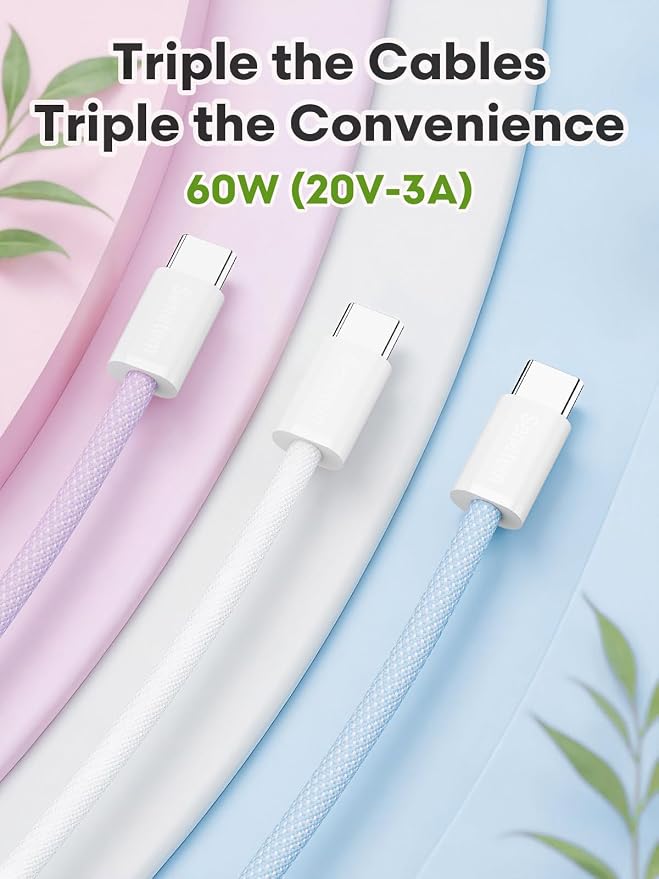 Senetem USB C to C Cable 3FT 3-Pack, 60W Fast Type C Charging Cord | Fast Charging for iPhone 15 16 17 Pro Max Plus, Samsung Galaxy S24/S23 S22, MacBook/iPad/Pixel/Apple/Android USB-C - Image 4