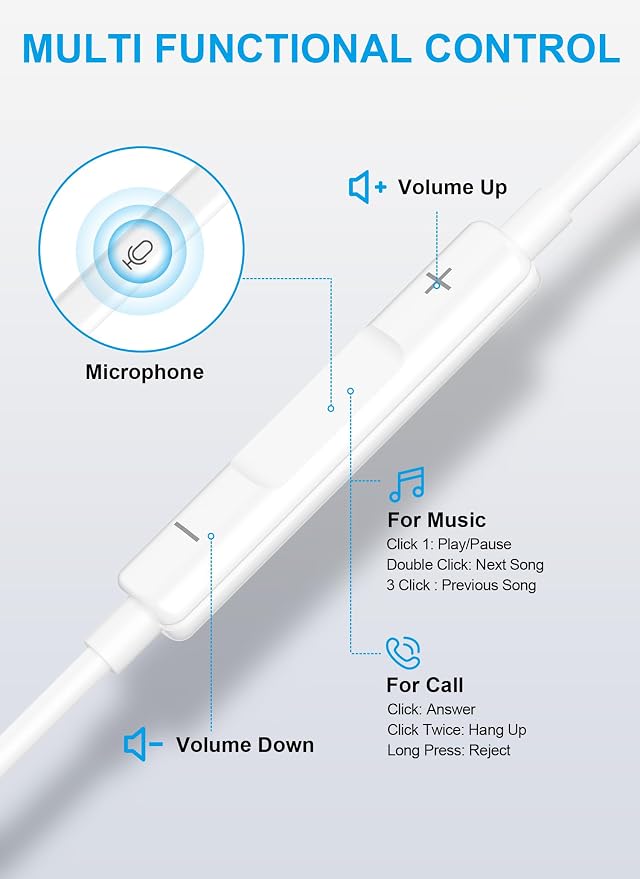 USB C Headphones for iPhone 17 16 15, Wired Earbuds C Type Earphones Wired | Nosie Cancelling, Microphone & Volume Control for Apple Headphones with Tips, Earphones for Galaxy S26 S25 S24, Pixel 10a 9a - Image 7