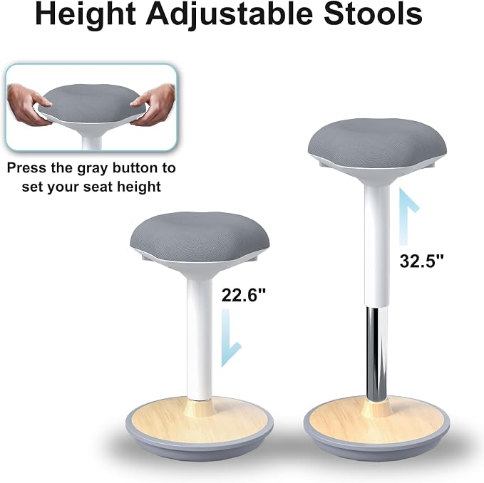 Adult Wobble Stool - Anti-Fatigue Standing Desk Stool with 360° Rocking Non-Slip Curved Base, Height Adjustable 22-32 Inch Standing Chair for Home & Office,Light Wood - Image 2