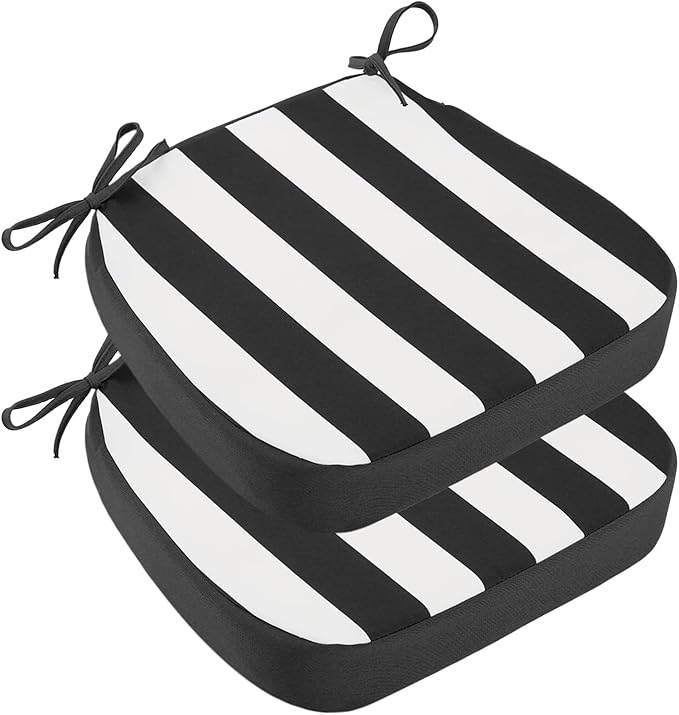idee-home Outdoor Chair Cushions Set of 2, 17" x 17" D-Shaped | Thick Outdoor Seat Cushions Waterproof Patio Furniture with Ties Dining Pads by idee-home