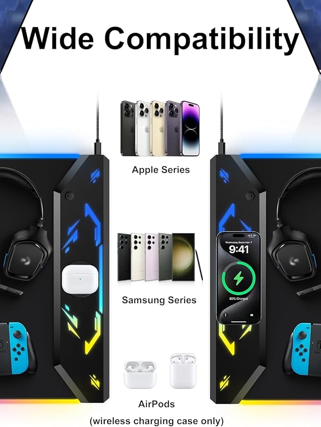 TopMade Wireless Charging Mouse Pad, RGB Gaming Mousepad, 35.4" x 15.8" Extra Large Waterproof Keyboard Desk Pad, Computer Desk Mat, Blue Nebula (Includes 20W PD Power Adapter & 6.56ft Woven Cable) - Image 9