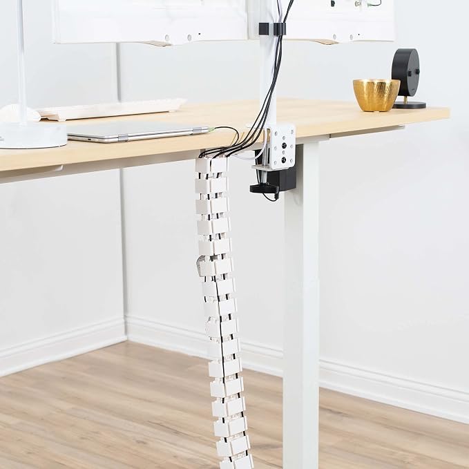 VIVO Under Desk Vertebrae Cable Management Kit, Adjustable Quad Entry Flexible Cord Organizer for Home Office, White, DESK-AC01C-W | Adjustable Quad Entry Flexible Cord Organizer for Home Office - Image 8