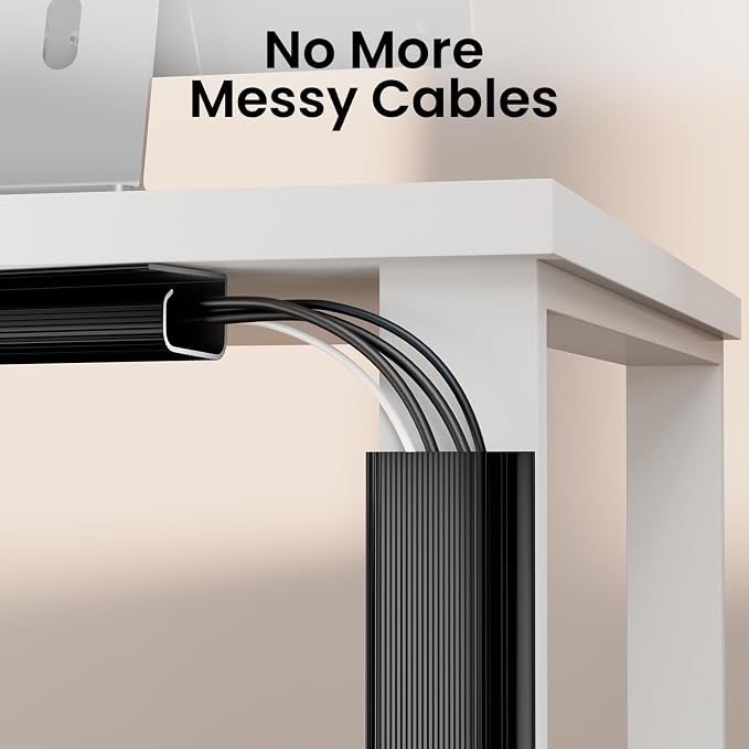 EVEO Cable Management Under Desk Kit (12 Units)- Under Desk Cable Management Cord Cover, Cable Hider Cord Management Under Desk Cable Organizer Cord Organizer Tray - 96''J Channel 12X16 - White - Image 2