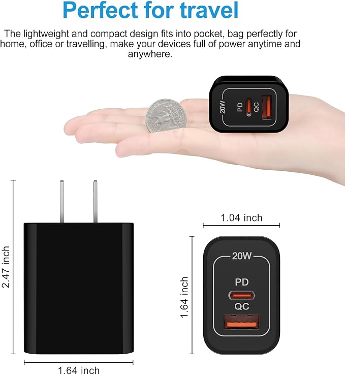 20W USB C Charger Cube,2-Pack Wall Plug Android Fast Charging Block, 2-Port PD+QC Power Adapter Type C Box for Samsung Galaxy S25 Ultra/S25 Plus/S24/S23/Watch Ultra 7/A36/A16/A26,iPhone 16e,Pixel 9A - Image 5
