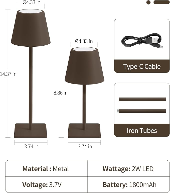 UME 3 Pack Cordless Table Lamp, Battery Operated Lamp - Portable Waterproof Rechargeable Table Lamp w/ 3 Color Temps & Stepless Dimming for Dinner, Desk, Cafe, Outdoor (Matte Brown) - Image 6