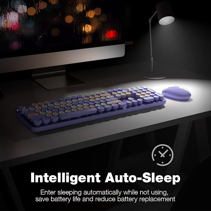 MOFII Wireless Keyboard and Mouse Combo Purple Colorful Full Size Round Key Typewriter Keyboards, 2.4G USB Keyboard Mice with 2-1 Nano Dongle for Computer Laptop PC Desktop Chromebook Smart TV - Image 4