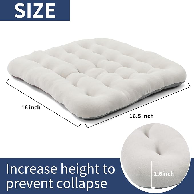 BUYUE Good Support Office Chair Cushion Padded, Soft Velvet Comfortable Non-Slip Seat Cushion for Computer Desk Kitchen Chair (1 Count, Light Gray) - Image 2