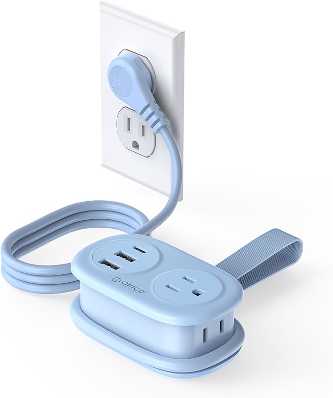 ORICO Cruise Approved Power Strip for Travel, 5 in 1 Extension Cord | with 2 AC Outlets 2 USB-A and 1 USB-C Ports , 3.7 ft Flat Plug Wrap-around Power Strip for Cruise Office, Hotel, Home- AP3 by ORICO