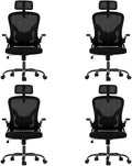 Farini Ergonomic Office Chairs with Headrest, Set of 4, Black & Black | High Back Swivel Computer Chair, Adjustable Armrests and Lumbar Support,Desk Chair for Home Office Bedroom by Farini