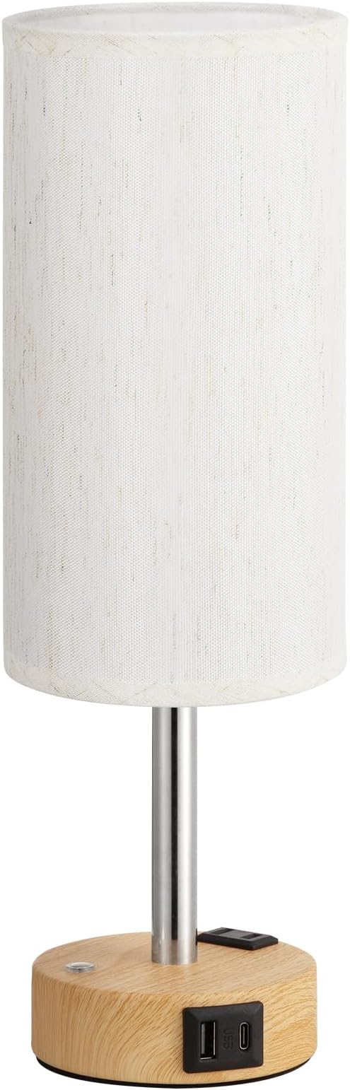 Touch Bedside Table Lamp for Bedroom, Stepless Dimmable, USB A+C, AC Outlet | Base Touch Button Only, Memory Brightness, Ultra-dim Night Light, Included Bulb for Optimal Dimming, Wood Grain Base, Nursery - Image 9