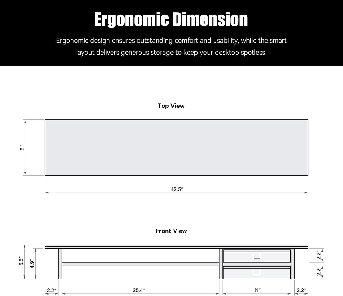 Dual‑Tier Monitor Stand Riser with Drawers, Desktop Organizer Shelf Storage for Computer Screen 2 Monitors, Supports for PC Computer Monitor, Printer, Heavy TV Riser Beige and White - Image 5