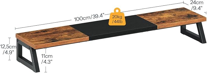 HOOBRO Dual Monitor Stand Riser, 39 Inch Large Computer Monitor Stand for 2 Monitors, Computer Monitor Riser, Desk Shelf Organizer for Office Desk, Accessories, Rustic Brown and Black BF121CJ01 - Image 2