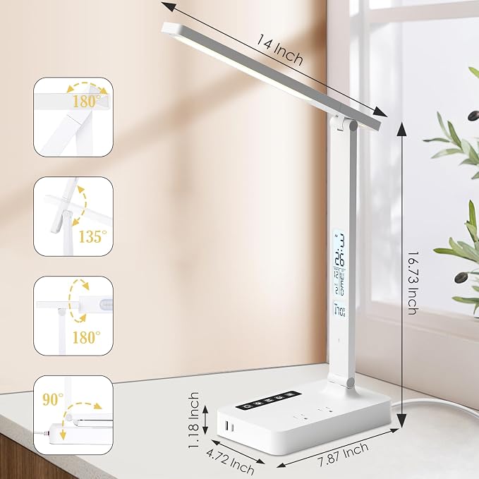 Infiway Desk Lamp with USB Charging Port: LED Desk Lamps for Home Office - 1 Type-C, 1 USB-A Charging Port, 2 AC Power Outlets - Touch Control Dimmable 5 Color 5 Brightness - Image 7