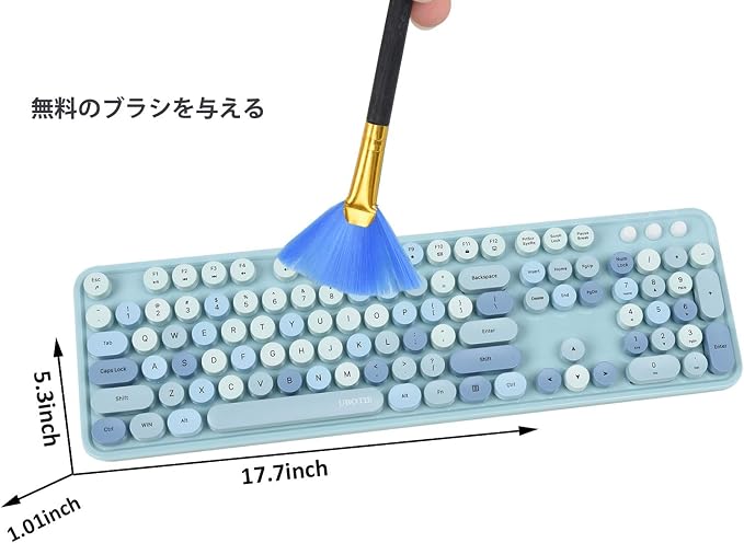 UBOTIE Colorful Wireless Keyboard and Mouse Combo (Blue-Colorful) | Retro Typewriter Floating Full-Sized Keys Computer Keyboard with Optical Mouse, 2.4GHz USB Connection for Windows Mac - Image 3