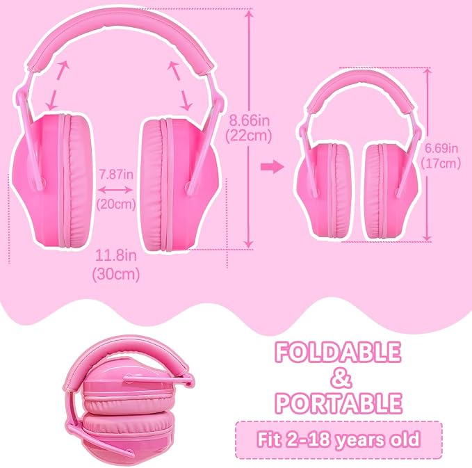 ZOHAN Kids Ear Protection 2 Pack, 25dB NRR Noise Cancelling Headphones for Kids, with Pillowy Pads, for Monster Truck, School, Autism, Sensory, Fireworks, Concerts, Events (Pink+Pink) - Image 6