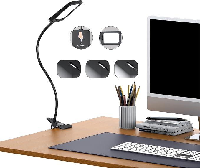 TROND LED Desk Lamp with Clamp, 1000LM Bright 3-Level Dimmable Desk Light | 6000K Daylight Extra-Long Flexible Gooseneck Clip on Light, Eye-Care Clamp Lamp for Painting, Workbench,Reading, Sewing by TRONDOfficial