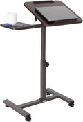 Seville Classics Airlift Height Adjustable Mobile Rolling Laptop Cart Computer Workstation Desk, Table for Home, Office, Classroom, Hospital, w/Wheels, Walnut, Tilt w/Side Table (28") (NEW Model) by Unknown