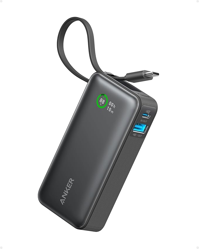 Anker Nano Power Bank,10,000mAh 30W Portable Charger,Built-in USB-C Cable | 30W Recharging and Output, USB-C and USB-A Ports, for iPhone 17 / 16 / 15 Series, MacBook, Galaxy, AirPods, and More by Unknown