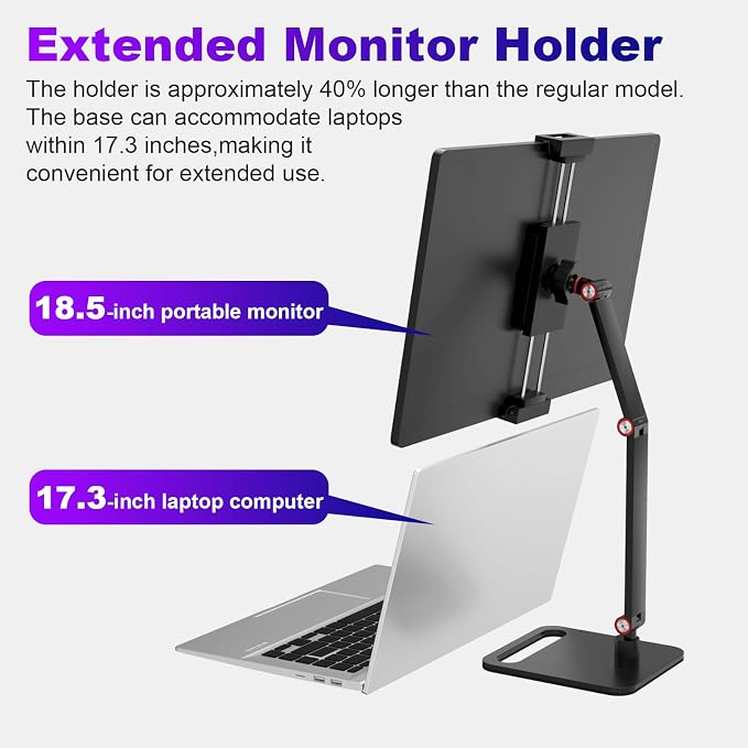 Portable Monitor Stand for Desk 15.6"17.6"18.5",Tablet / iPad Stand | Portable Monitor Holder 6-18.5",Adjustable Tablet Arm Mount, iPad Holder for Desk, for 4.7"-12.9" i Pad Pro/Air/Mini - Image 4